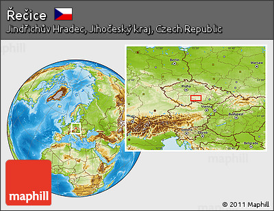 Physical Location Map of Řečice