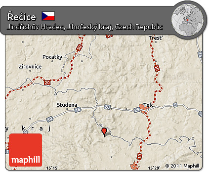 Shaded Relief Map of Řečice