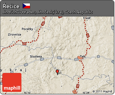 Shaded Relief Map of Řečice