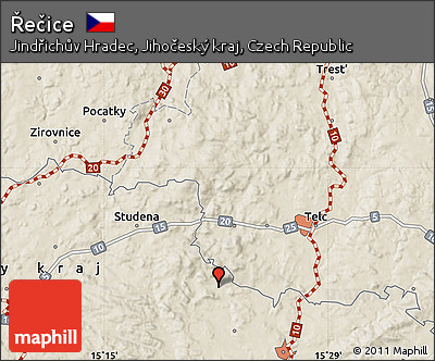 Shaded Relief Map of Řečice