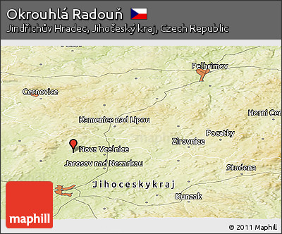 Physical Panoramic Map of Okrouhlá Radouň