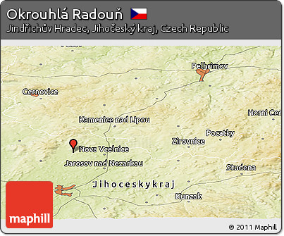 Physical Panoramic Map of Okrouhlá Radouň