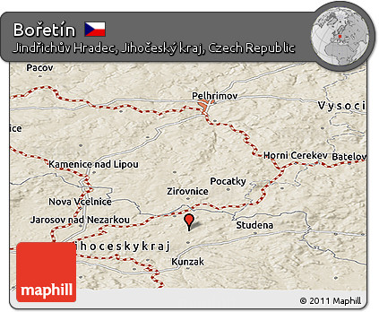 Shaded Relief Panoramic Map of Bořetín