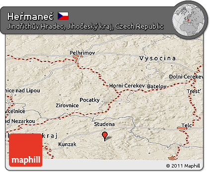 Shaded Relief Panoramic Map of Heřmaneč