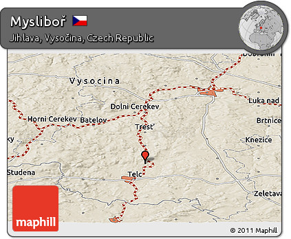 Shaded Relief Panoramic Map of Mysliboř