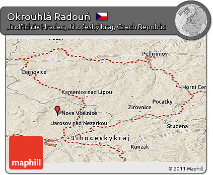 Shaded Relief Panoramic Map of Okrouhlá Radouň