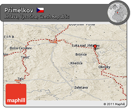 Shaded Relief Panoramic Map of Přímělkov