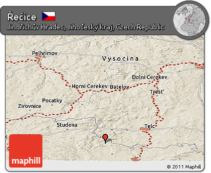 Shaded Relief Panoramic Map of Řečice