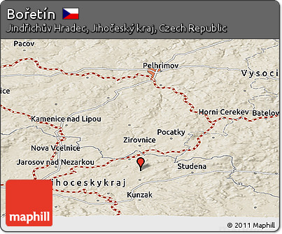 Shaded Relief Panoramic Map of Bořetín