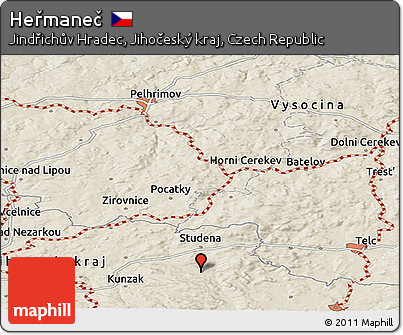 Shaded Relief Panoramic Map of Heřmaneč