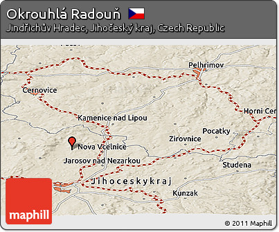 Shaded Relief Panoramic Map of Okrouhlá Radouň