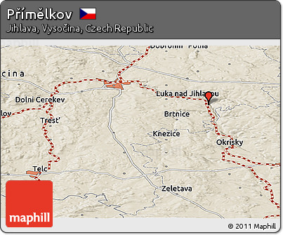 Shaded Relief Panoramic Map of Přímělkov