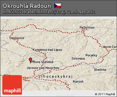 Shaded Relief Panoramic Map of Okrouhlá Radouň