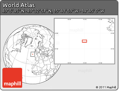 Blank Location Map of the Area around 49° 19' 21" N, 15° 13' 29" W