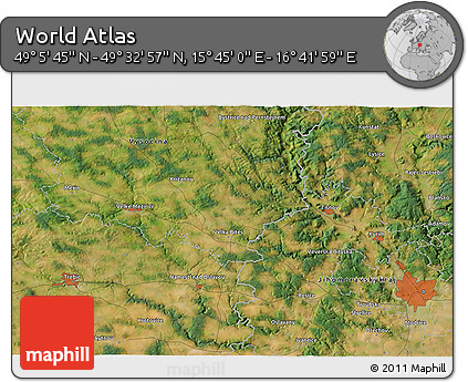 Satellite 3D Map of the Area around 49° 19' 21" N, 16° 13' 30" E