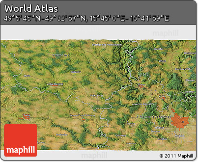 Satellite 3D Map of the Area around 49° 19' 21" N, 16° 13' 30" E