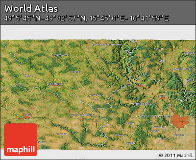 Satellite 3D Map of the Area around 49° 19' 21" N, 16° 13' 30" E