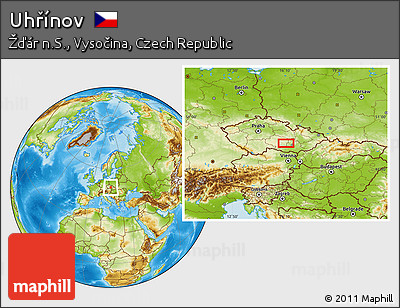 Physical Location Map of Uhřínov