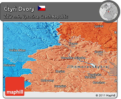 Political Panoramic Map of Čtyři Dvory