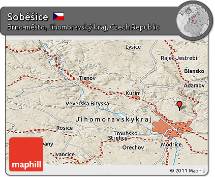 Shaded Relief Panoramic Map of Soběšice