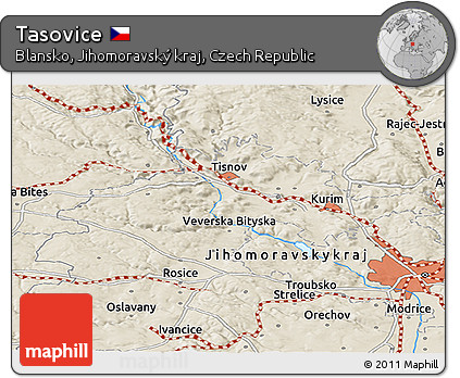 Shaded Relief Panoramic Map of Tasovice