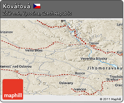 Shaded Relief Panoramic Map of Kovářová