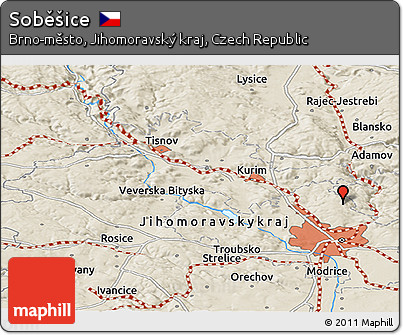 Shaded Relief Panoramic Map of Soběšice