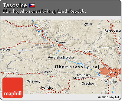 Shaded Relief Panoramic Map of Tasovice