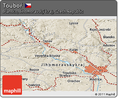 Shaded Relief Panoramic Map of Touboř