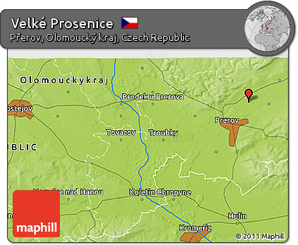 Physical 3D Map of Velké Prosenice