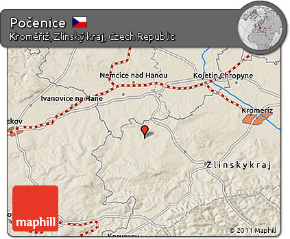 Shaded Relief 3D Map of Počenice