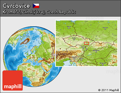 Physical Location Map of Cvrčovice