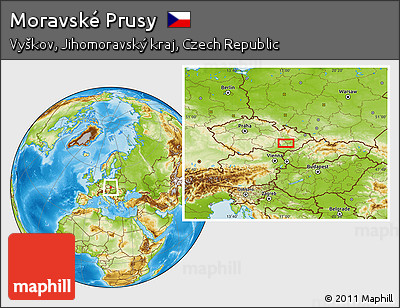 Physical Location Map of Moravské Prusy