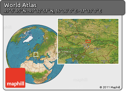 Satellite Location Map of the Area around 49° 19' 21" N, 17° 4' 30" E