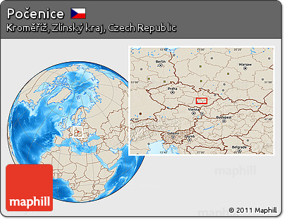 Shaded Relief Location Map of Počenice