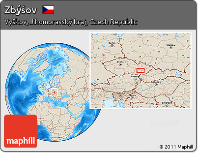 Shaded Relief Location Map of Zbýšov