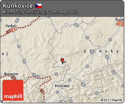 Shaded Relief Map of Kunkovice