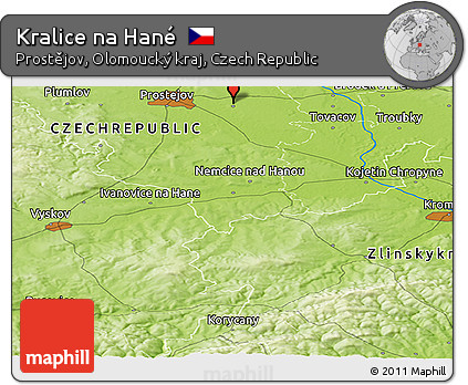Physical Panoramic Map of Kralice Na Hané