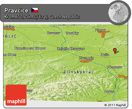 Physical Panoramic Map of Pravčice