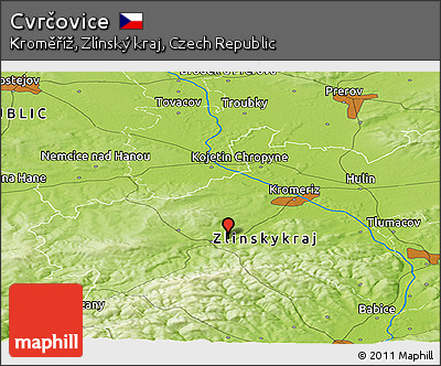 Physical Panoramic Map of Cvrčovice