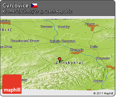 Physical Panoramic Map of Cvrčovice