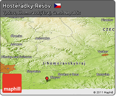 Physical Panoramic Map of Hostěrádky-Rešov