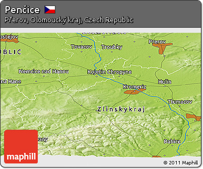 Physical Panoramic Map of Penčice