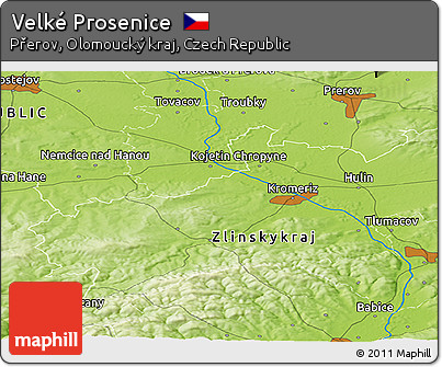 Physical Panoramic Map of Velké Prosenice
