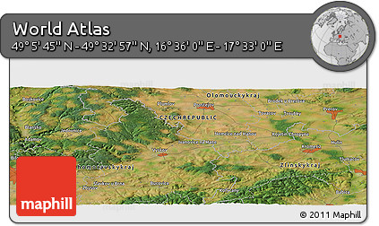 Satellite Panoramic Map of the Area around 49° 19' 21" N, 17° 4' 30" E