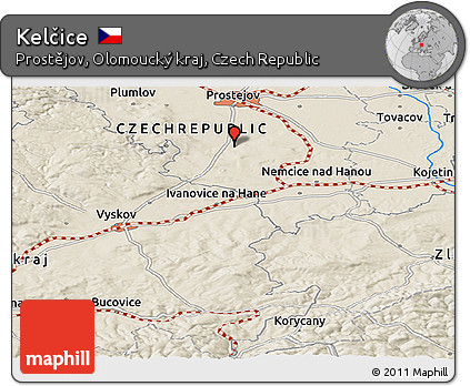 Shaded Relief Panoramic Map of Kelčice