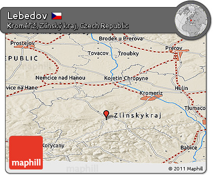 Shaded Relief Panoramic Map of Lebedov