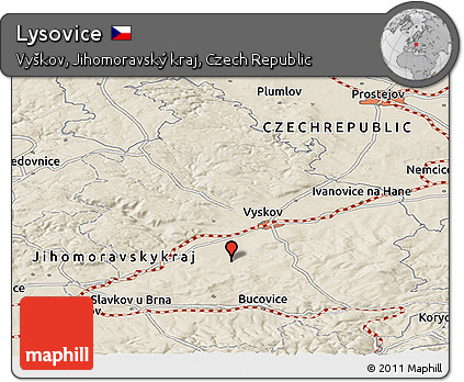 Shaded Relief Panoramic Map of Lysovice
