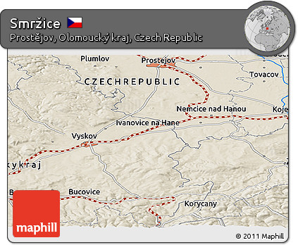 Shaded Relief Panoramic Map of Smržice