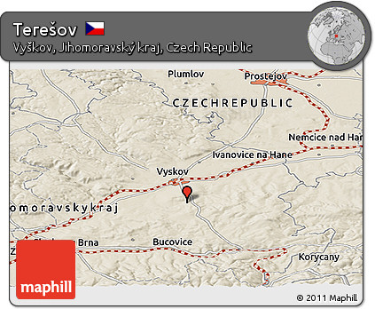 Shaded Relief Panoramic Map of Terešov